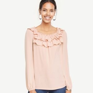 Ann Taylor Tiered Ruffle Top Smoke Rose